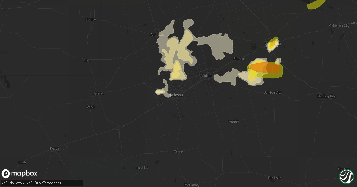 Hail map in Odessa, TX on May 30, 2016