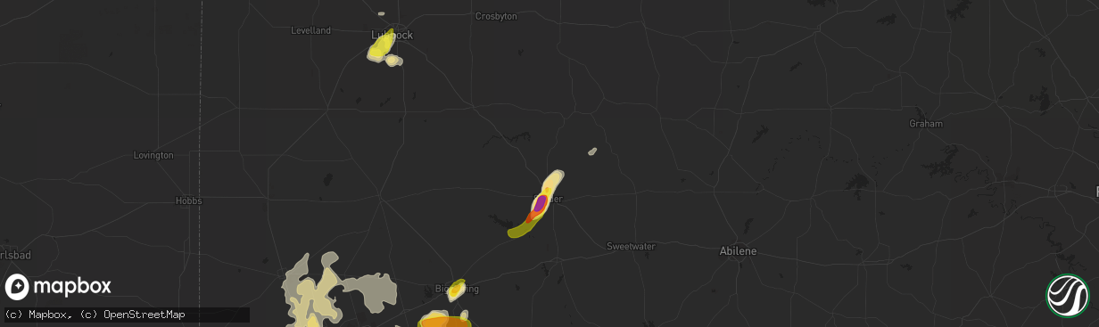 Hail map in Snyder, TX on May 30, 2016