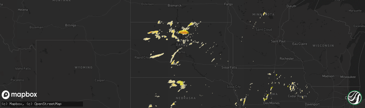 Hail map in South Dakota on May 30, 2016