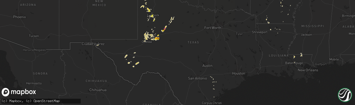 Hail map in Texas on May 30, 2016