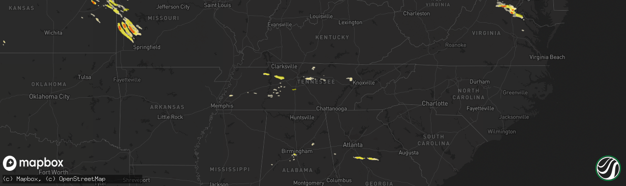 Hail map in Tennessee on May 30, 2017