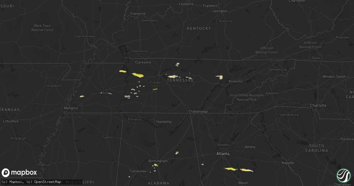 Hail map in Tennessee on May 30, 2017