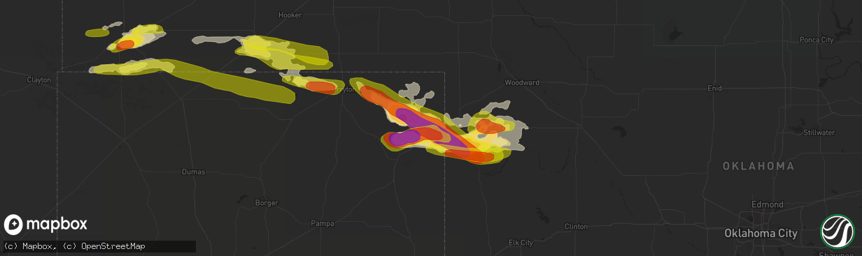 Hail map in Higgins, TX on May 30, 2018