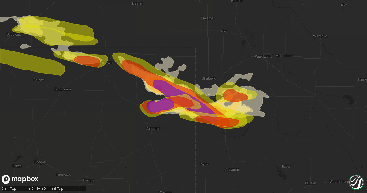 Hail map in Higgins, TX on May 30, 2018
