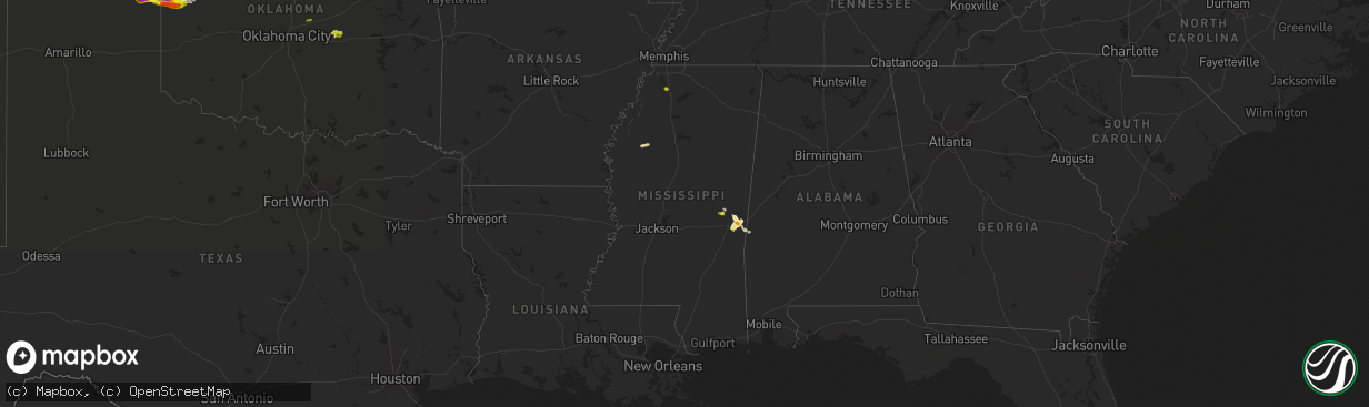 Hail map in Mississippi on May 30, 2018