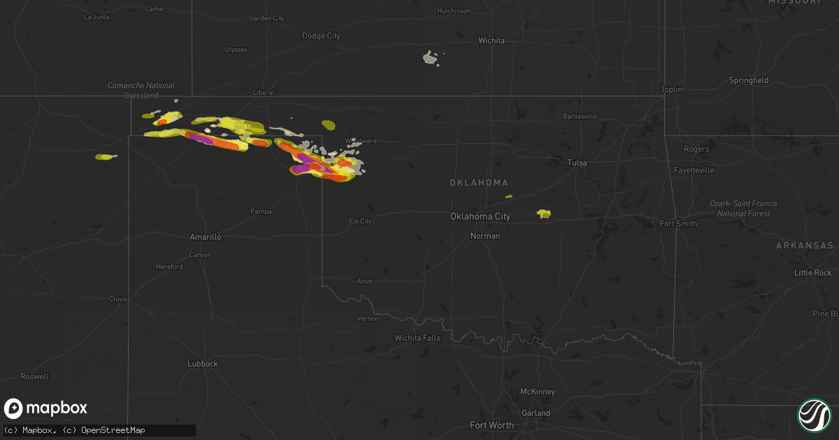 Hail map in Oklahoma on May 30, 2018