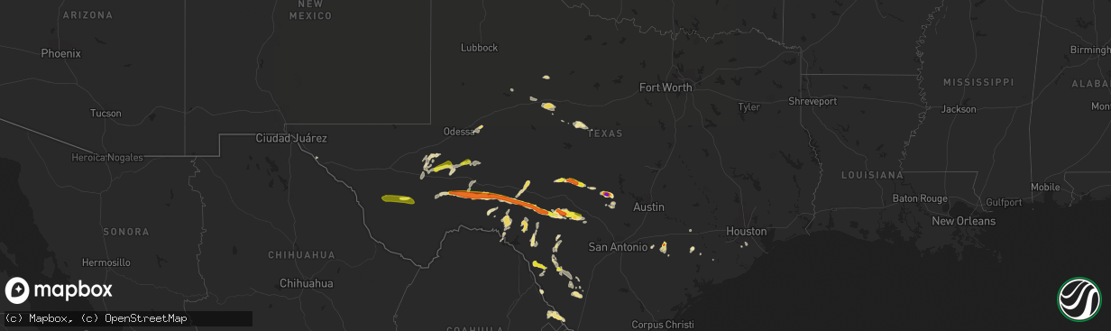 Hail map in Texas on May 30, 2019