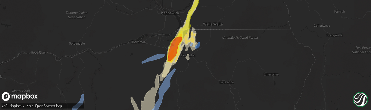 Hail map in Pendleton, OR on May 30, 2020