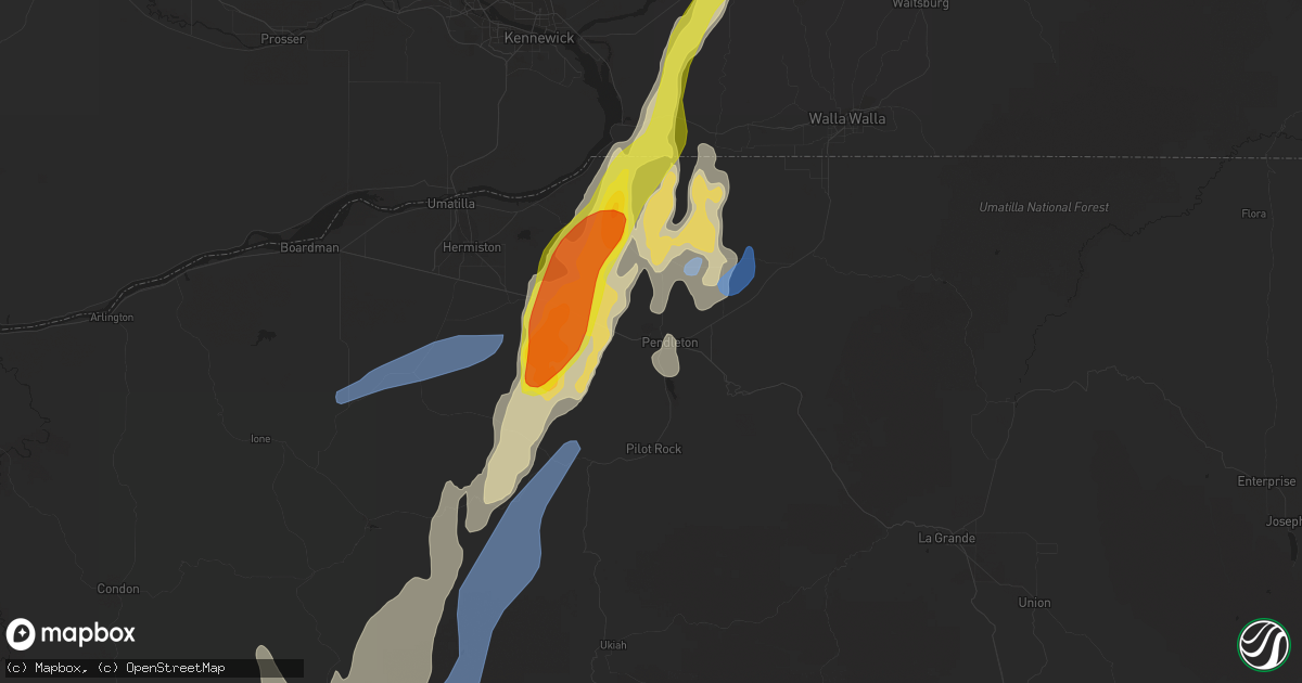 Hail map in Pendleton, OR on May 30, 2020