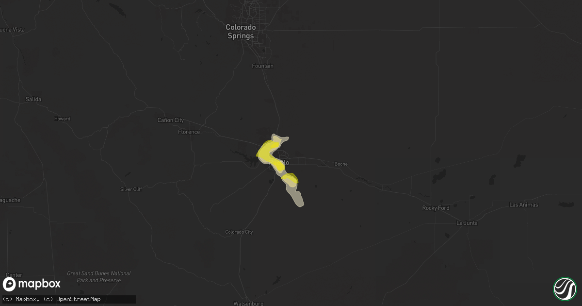 Hail map in Pueblo, CO on May 30, 2020
