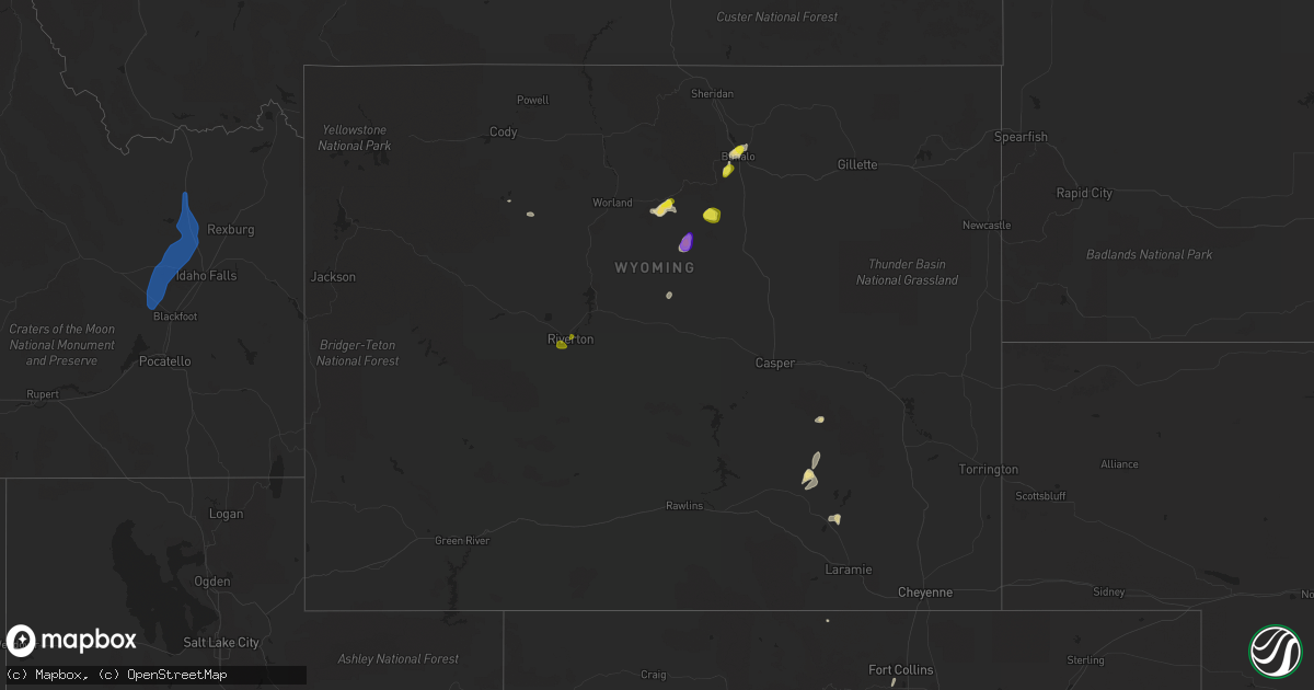 Hail map in Wyoming on May 30, 2020