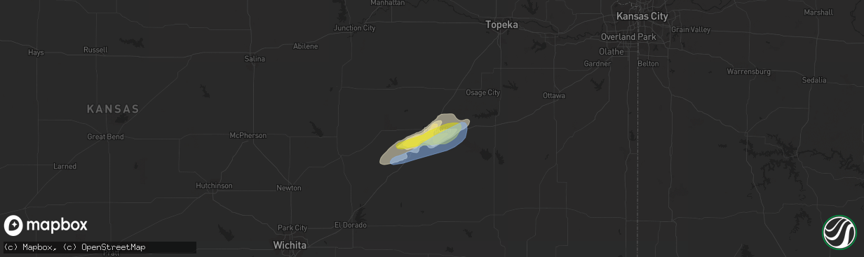 Hail map in Emporia, KS on May 30, 2022