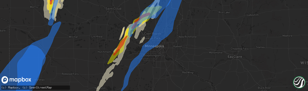 Hail map in Minneapolis, MN on May 30, 2022