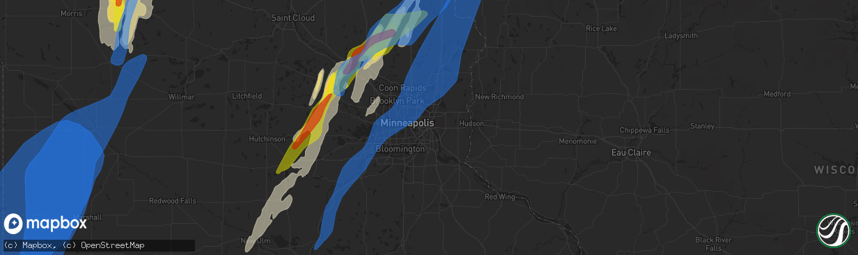 Hail map in Saint Paul, MN on May 30, 2022