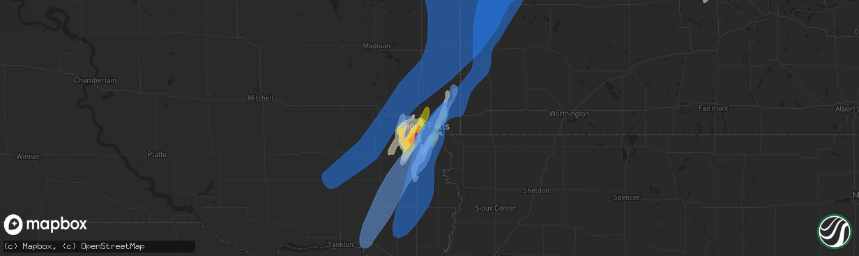 Hail map in Sioux Falls, SD on May 30, 2022