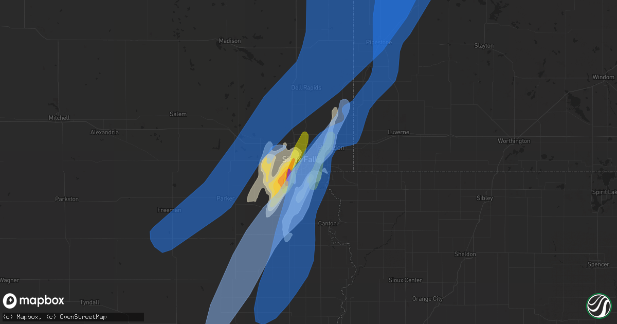Hail map in Sioux Falls, SD on May 30, 2022