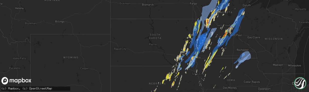 Hail map in South Dakota on May 30, 2022