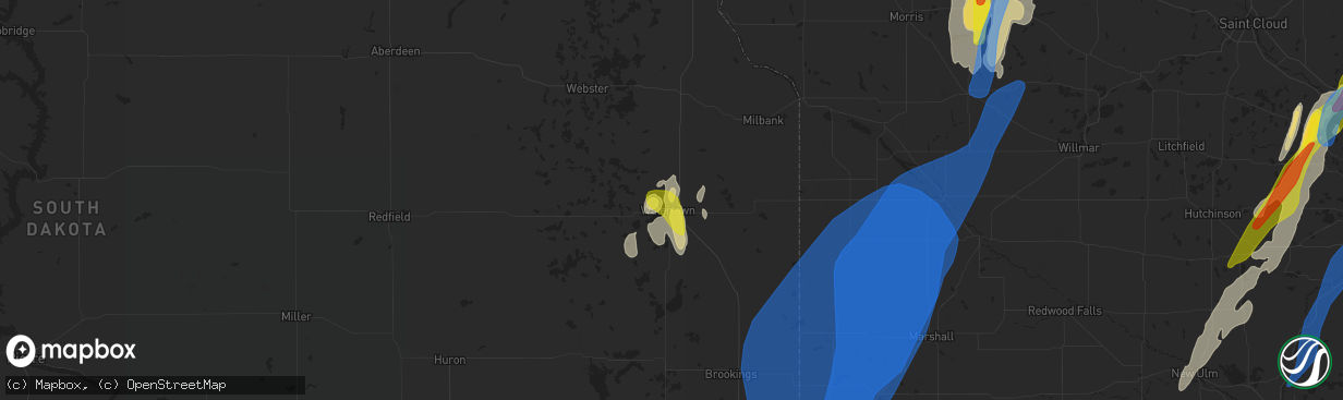 Hail map in Watertown, SD on May 30, 2022