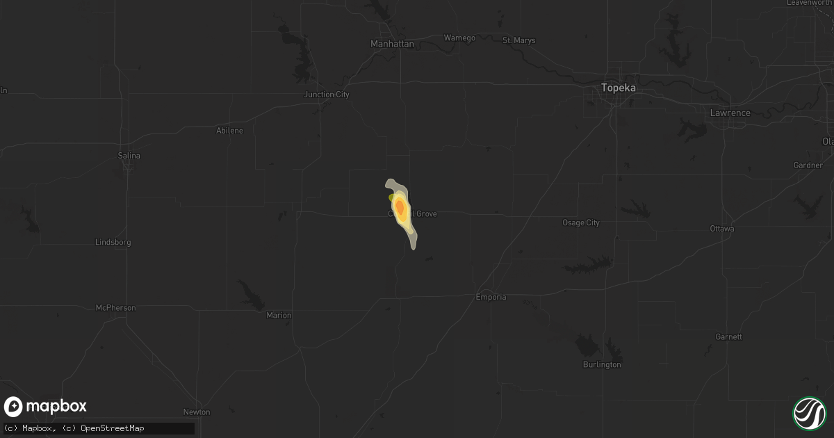 Hail map in Council Grove, KS on May 30, 2023