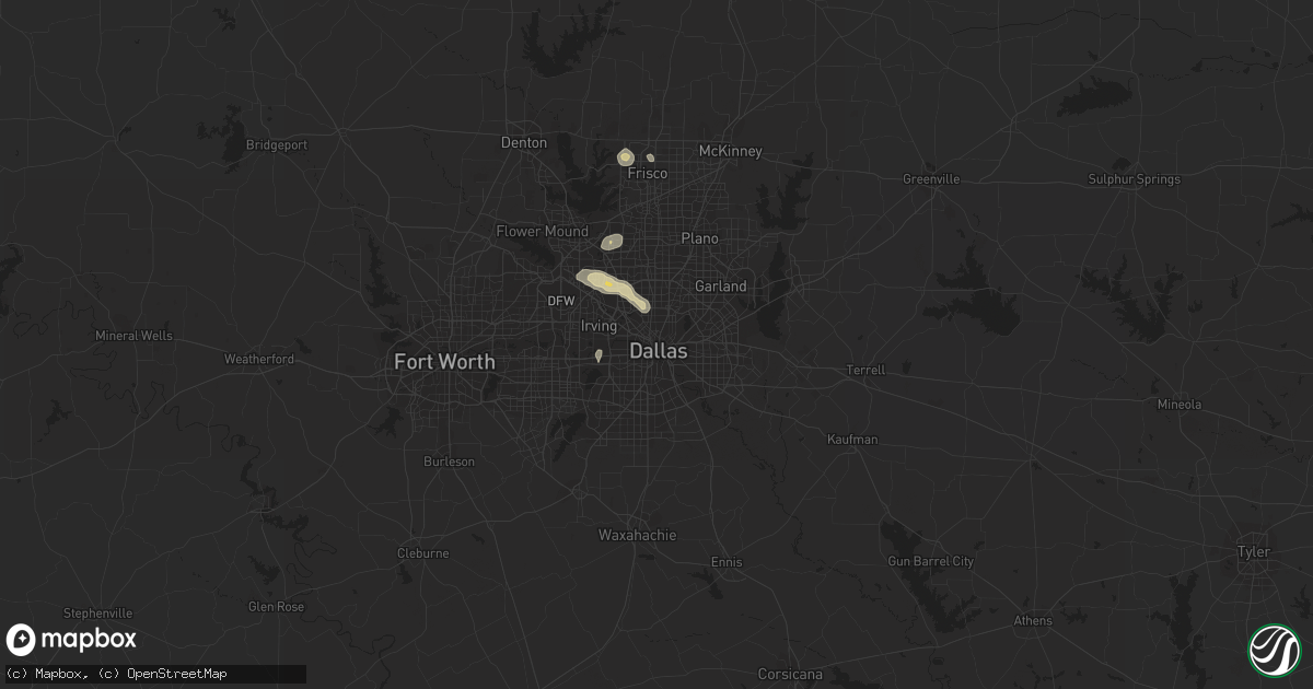 Hail map in Dallas, TX on May 30, 2023