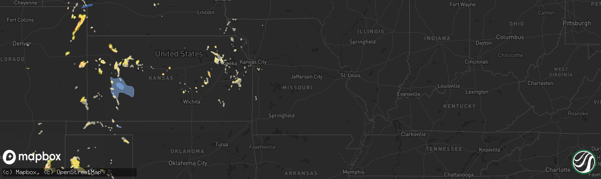 Hail map in Missouri on May 30, 2023