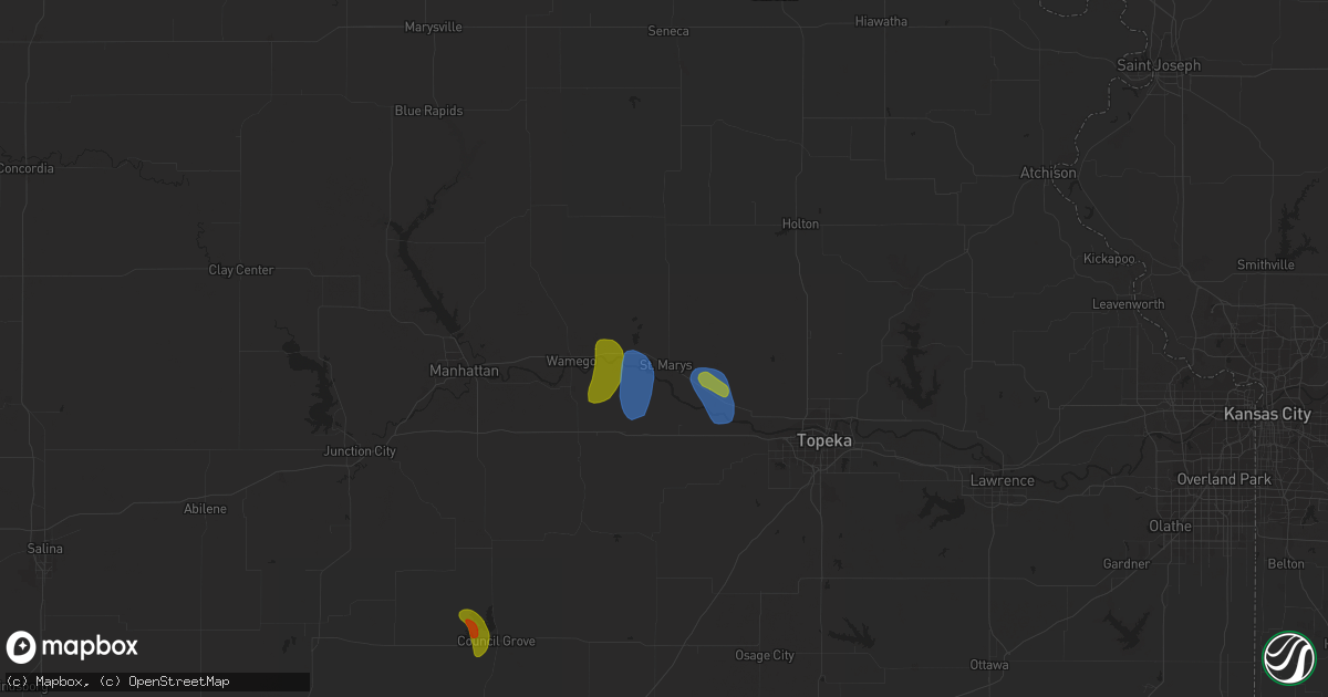 Hail map in Saint Marys, KS on May 30, 2023