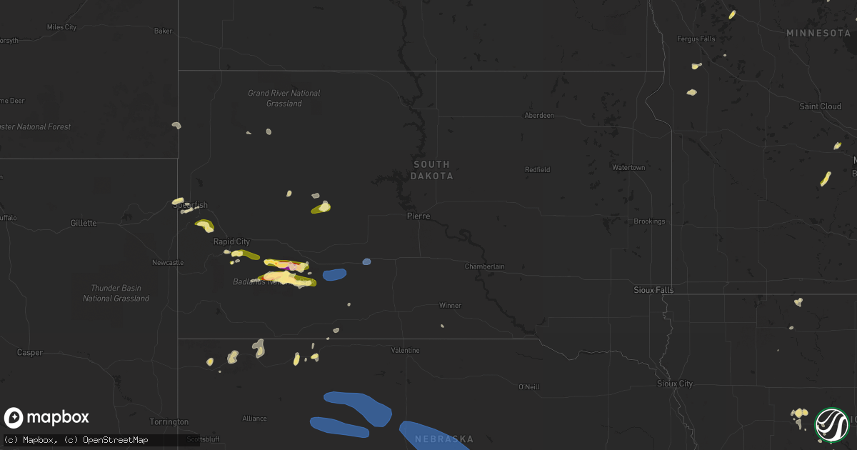 Hail map in South Dakota on May 30, 2023