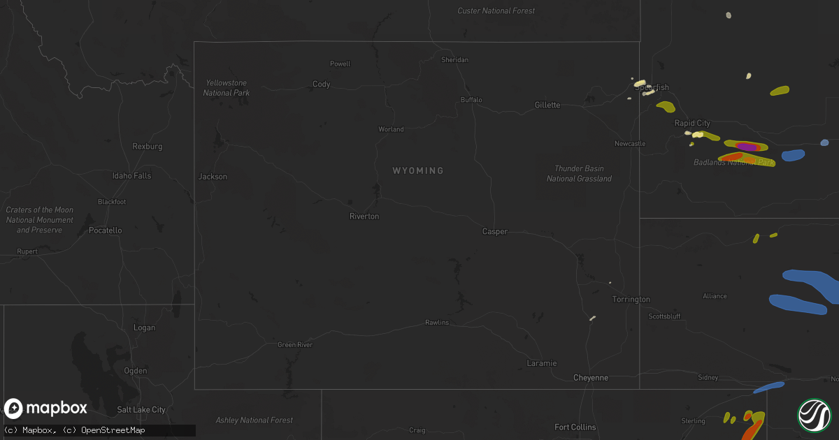 Hail map in Wyoming on May 30, 2023