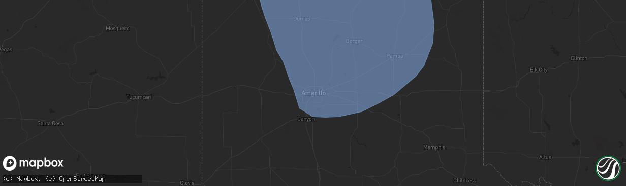 Hail map in Amarillo, TX on May 30, 2024