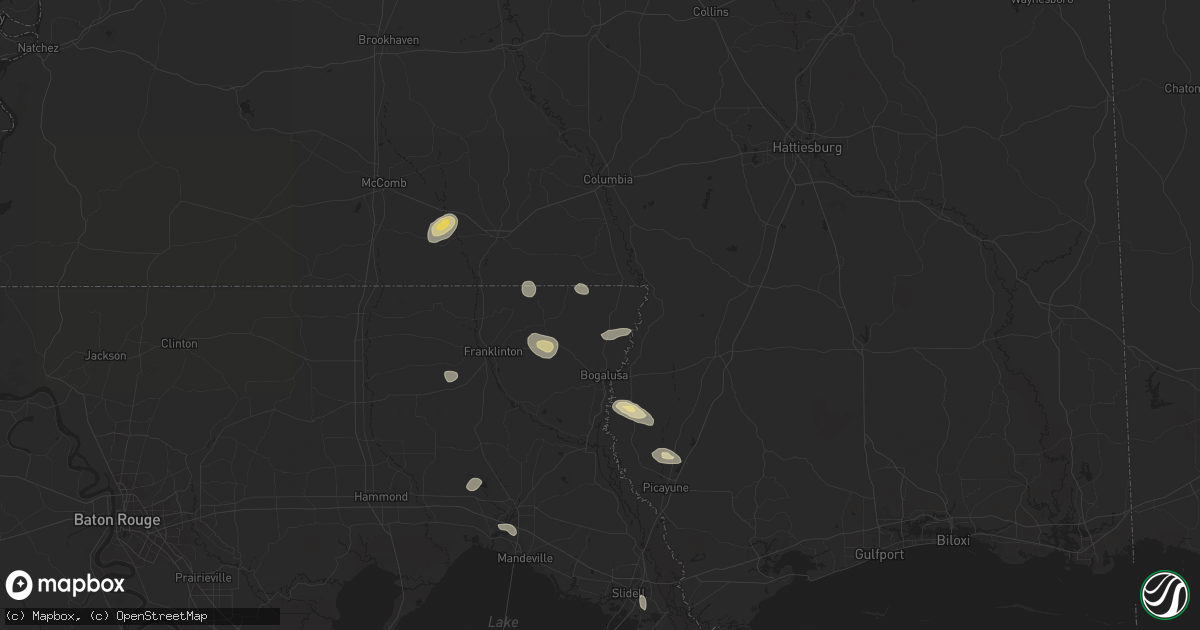 Hail map in Angie, LA on May 30, 2024