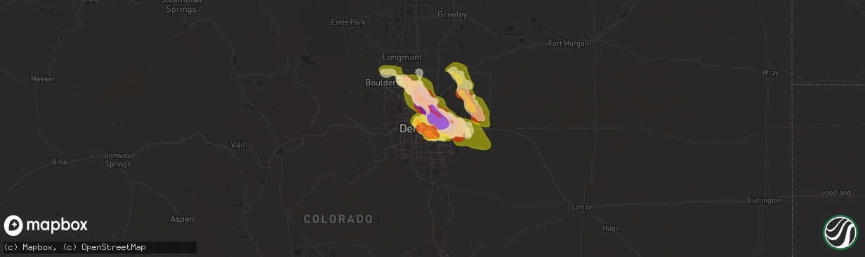 Hail map in Aurora, CO on May 30, 2024