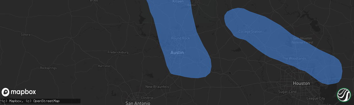 Hail map in Austin, TX on May 30, 2024