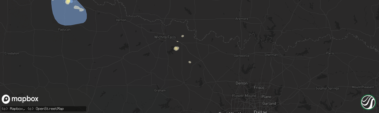 Hail map in Bellevue, TX on May 30, 2024