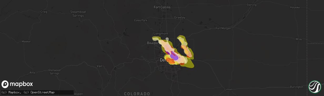 Hail map in Broomfield, CO on May 30, 2024