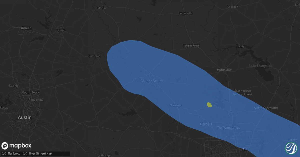 Hail map in Bryan, TX on May 30, 2024