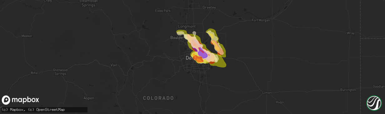 Hail map in Denver, CO on May 30, 2024