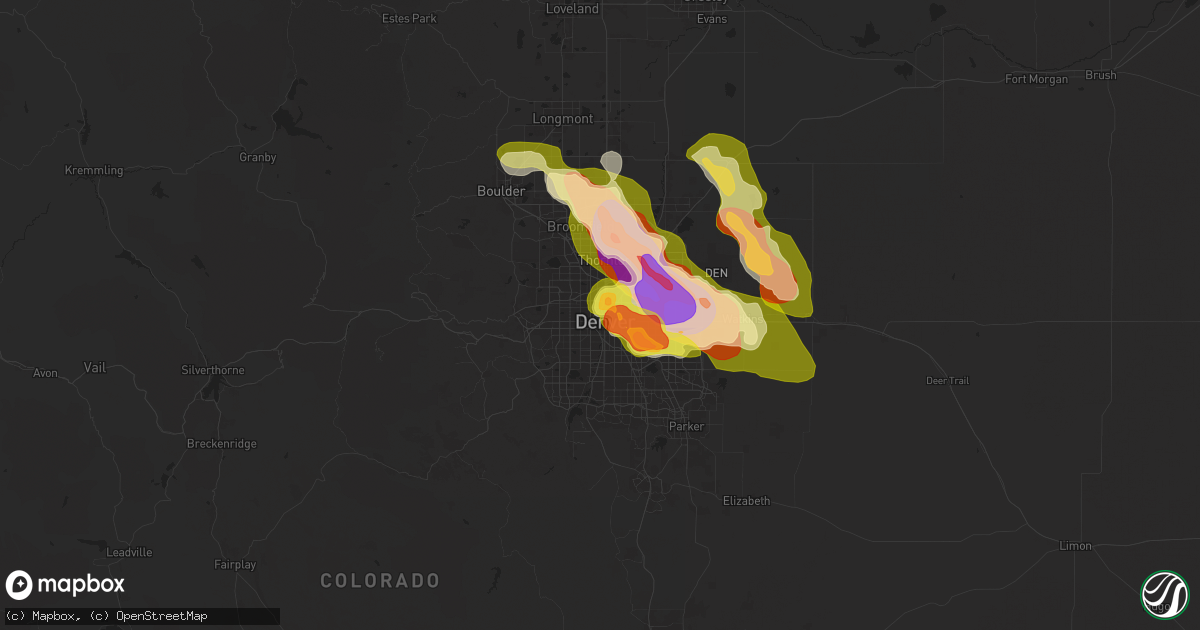Hail map in Denver, CO on May 30, 2024