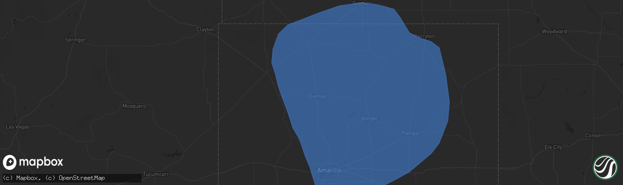 Hail map in Dumas, TX on May 30, 2024