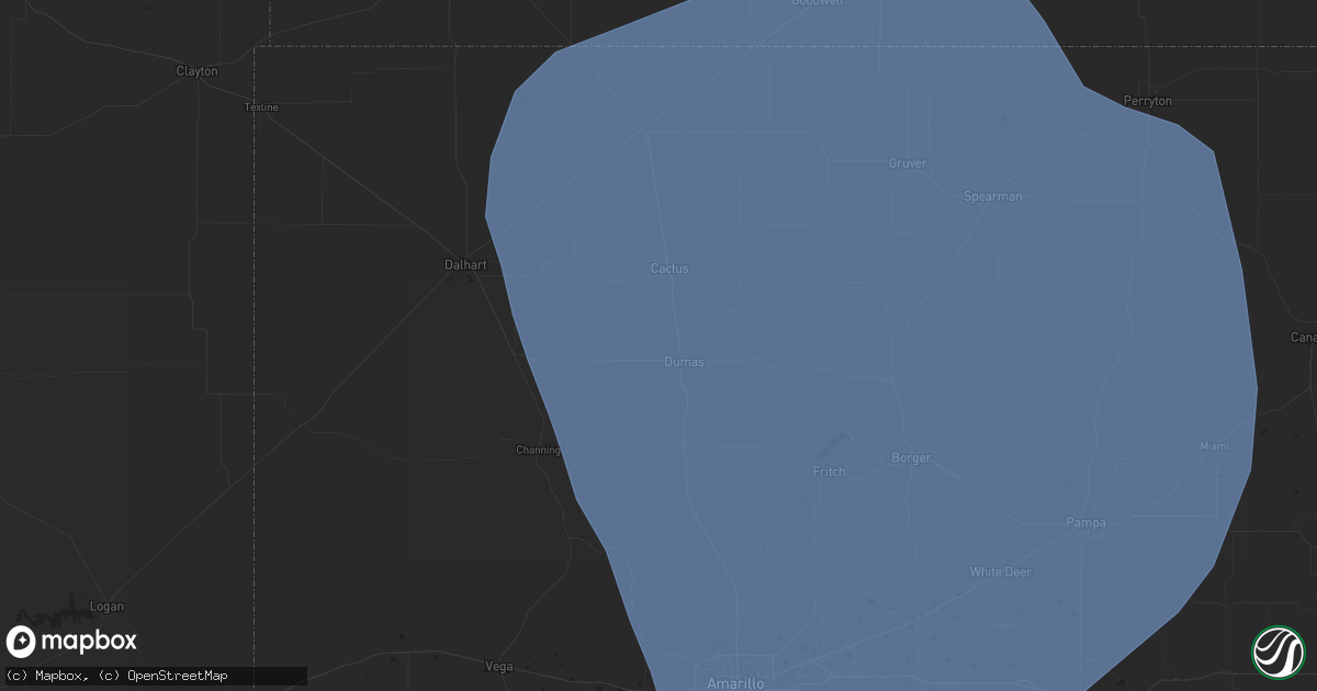 Hail map in Dumas, TX on May 30, 2024