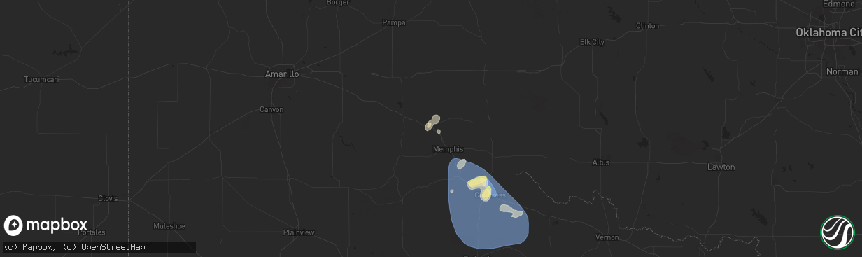 Hail map in Hedley, TX on May 30, 2024