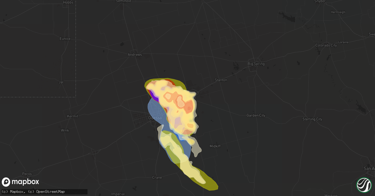 Hail map in Midland, TX on May 30, 2024