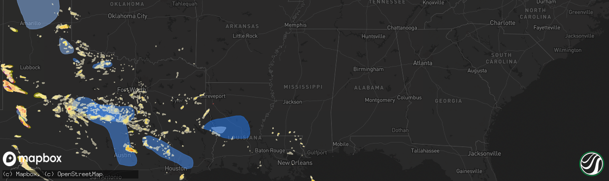 Hail map in Mississippi on May 30, 2024