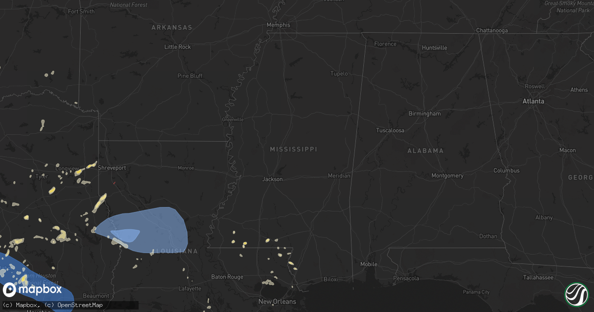 Hail map in Mississippi on May 30, 2024