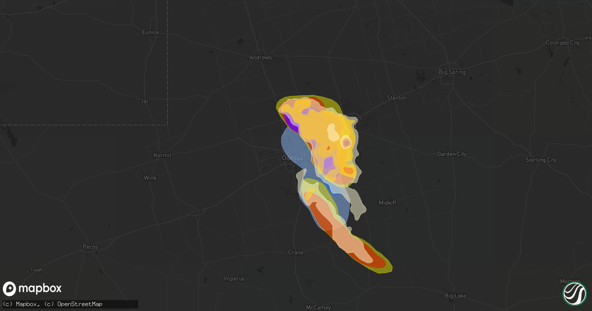 Hail map in Odessa, TX on May 30, 2024