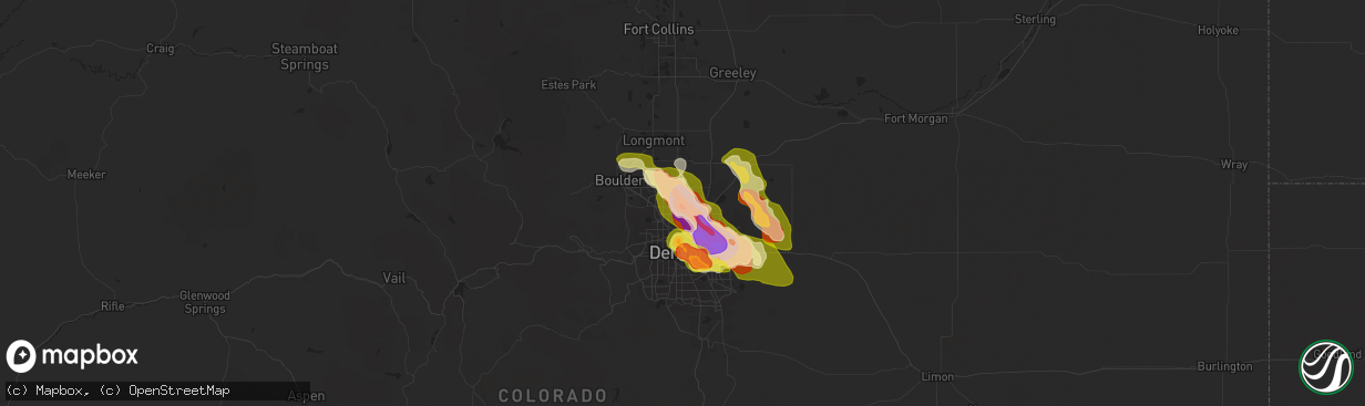 Hail map in Thornton, CO on May 30, 2024