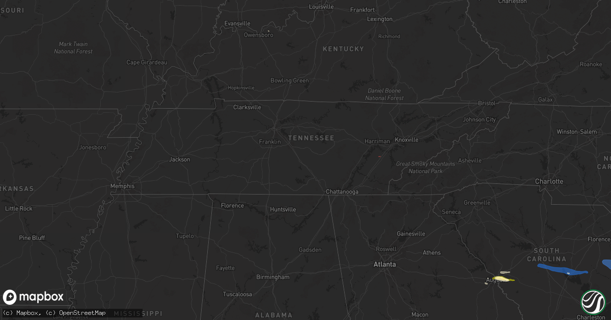 Hail map in Tennessee on May 30, 2025