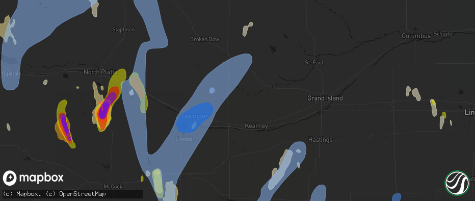 Hail map in Amherst, NE on May 30, 2026