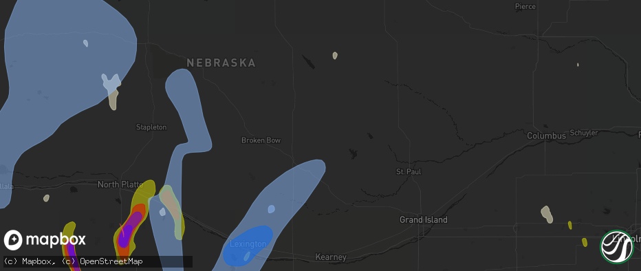 Hail map in Arcadia, NE on May 30, 2026