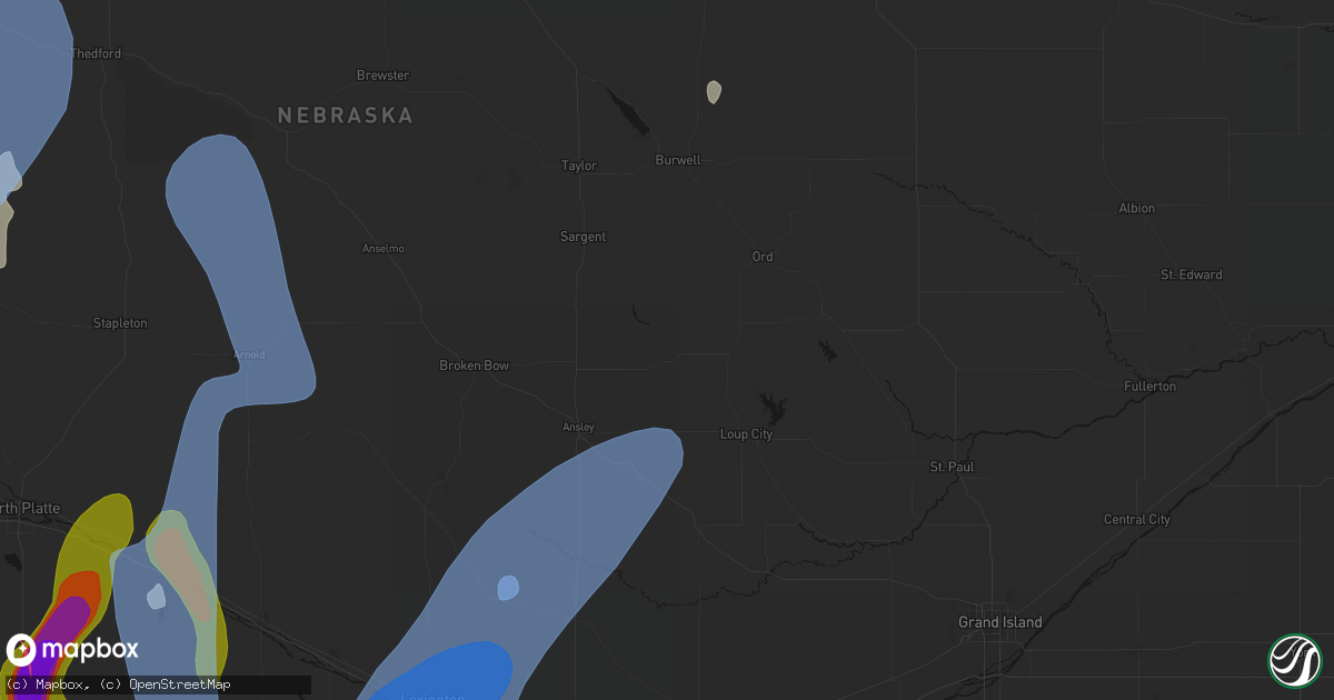 Hail map in Arcadia, NE on May 30, 2026