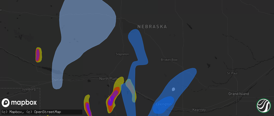 Hail map in Arnold, NE on May 30, 2026